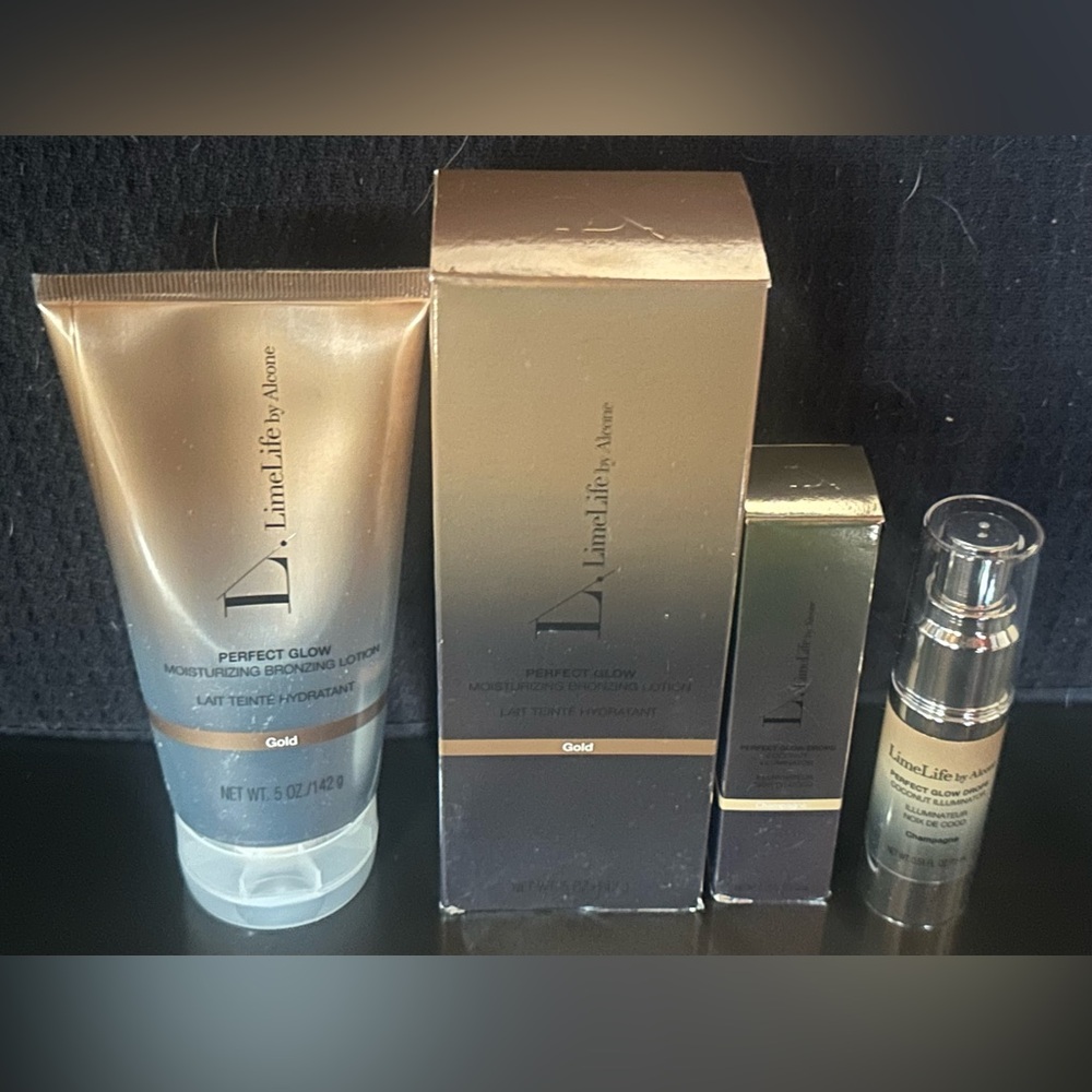 LimeLife by Alcone Perfect Glow Set for face & Body in gold & champagne